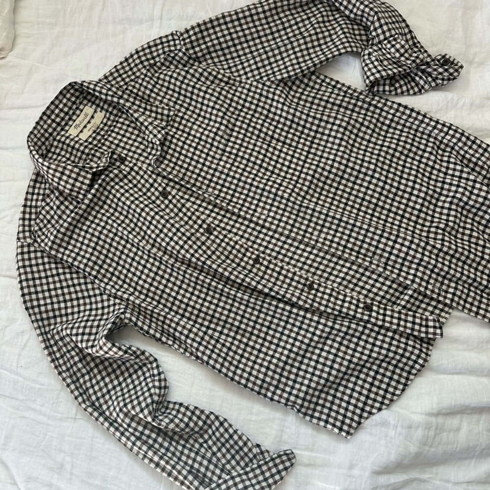 Madewell Brown and White Plaid Shirt